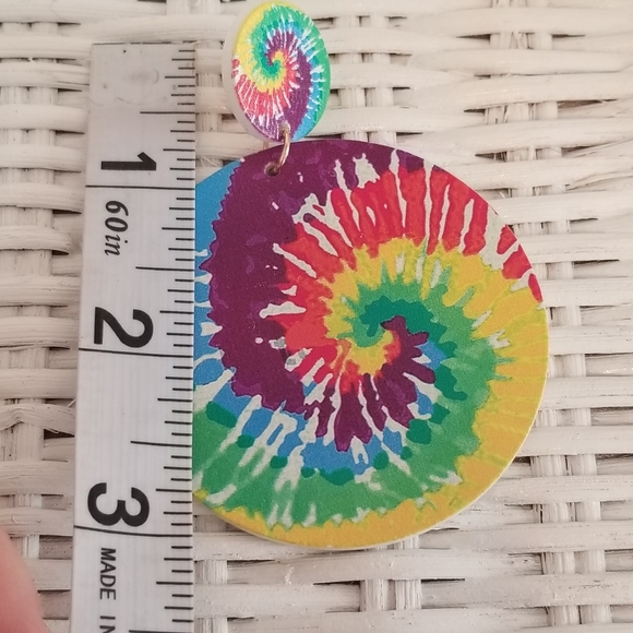 Tye Dye Round Fashion Retro 80's Earrings - Picture 4 of 5